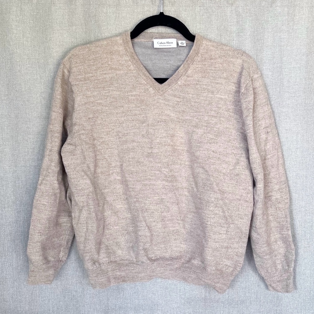Calvin Klein Beige V-Neck Sweater Merino Wool
